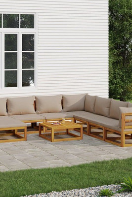 vidaXL 3155265 - 9 Piece Garden Lounge Set with Taupe Cushions Solid Wood