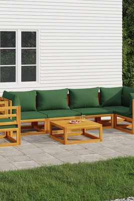vidaXL 3155336 - 7 Piece Garden Lounge Set with Green Cushions Solid Wood