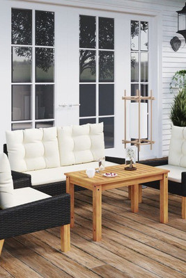 vidaXL 319689 - 4 Piece Garden Lounge Set with Cushions Poly Rattan&Solid Wood