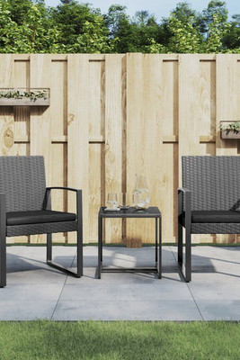 vidaXL 360208 - 3 Piece Garden Dining Set with Cushions Dark PP Rattan