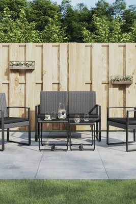 vidaXL 360217 - 5 Piece Garden Dining Set with Cushions Dark PP Rattan