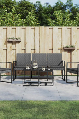 vidaXL 360220 - 5 Piece Garden Dining Set with Cushions Dark PP Rattan