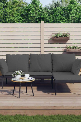 vidaXL 364109 - 3 Piece Garden Lounge Set with Dark Grey Cushions Poly Rattan