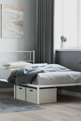 vidaXL 372320 - Cadre de lit métal sans matelas et tête de lit blanc 100x190 cm