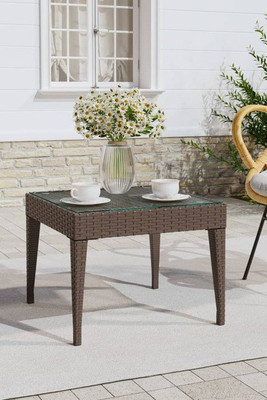 vidaXL 319403 - Side Table 50x50x38 cm Poly Rattan and Tempered Glass