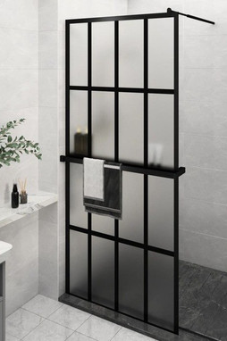 vidaXL 3185457 - Walk-in Shower Wall with Shelf 90x195 cm ESG Glass&Aluminium