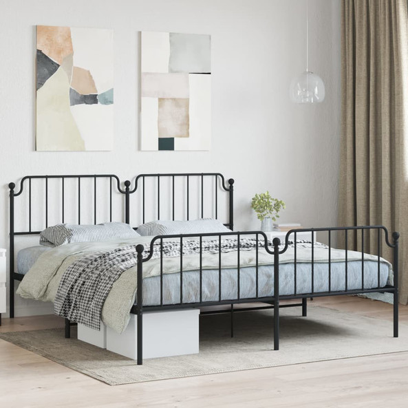 vidaXL 373910 - Cadre de lit métal sans matelas avec pied de lit noir 183x213cm
