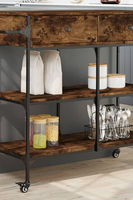 vidaXL 842378 - Kitchen Trolley Smoked Oak 105x42x95 cm Engineered Wood
