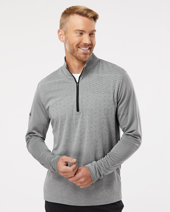 Adidas A522 - Heather Block Print Quarter-Zip Pullover