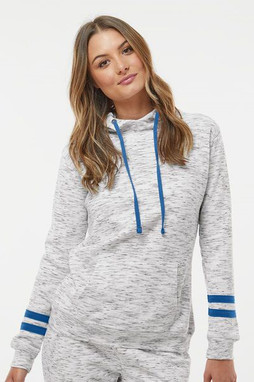 J. America 8674 - Women’s Mélange Fleece Striped-Sleeve Hooded Sweatshirt