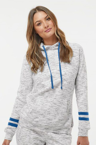 J. America 8674 - Sudadera con capucha y mangas de rayas de vellón Mélange para mujer