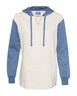 MV Sport W20145 - Women’s French Terry Hooded Pullover with Colorblocked Sleeves