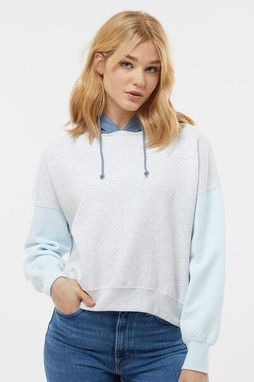 MV Sport W23716 - Womens Sueded Fleece Colorblocked Crop Hooded Sweatshirt