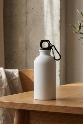 Bouteille d’eau Oregon de 400 ml à simple paroi avec finition MATE, en acier inoxydable recyclé certifié RCS avec mousqueton - EgotierPro 100871