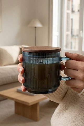 VITRIO MUG Ribbed glass mug 300ml - GiftRetail MO2752