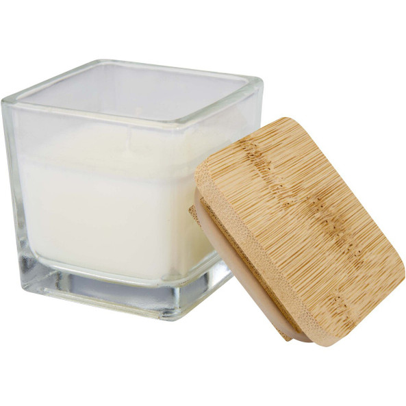 Ambra square glass candle with bamboo lid - EgotierPro 126354