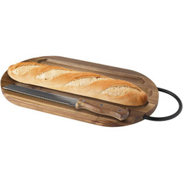 Seasons 126393 - Prestige acacia wood chopping board with bread knife