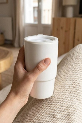 Carter 450 ml ceramic mug with plastic lid - EgotierPro 100896