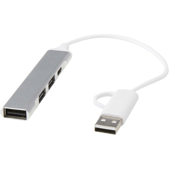 Alkaid 4-port recycled aluminium USB-A and Type-C hub with dual input - EgotierPro 124469