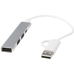 Alkaid 4-ports USB-A og Type-C hub i genbrugsaluminium med dobbelt indgang - EgotierPro 124469