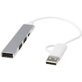 Alkaid 4 poorts USB-A en Type-C hub van gerecycled aluminium met dubbele ingang - EgotierPro 124469
