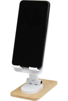 Support de téléphone de bureau Alfirk pliable en plastique recyclé avec détails en bambou - EgotierPro 124464