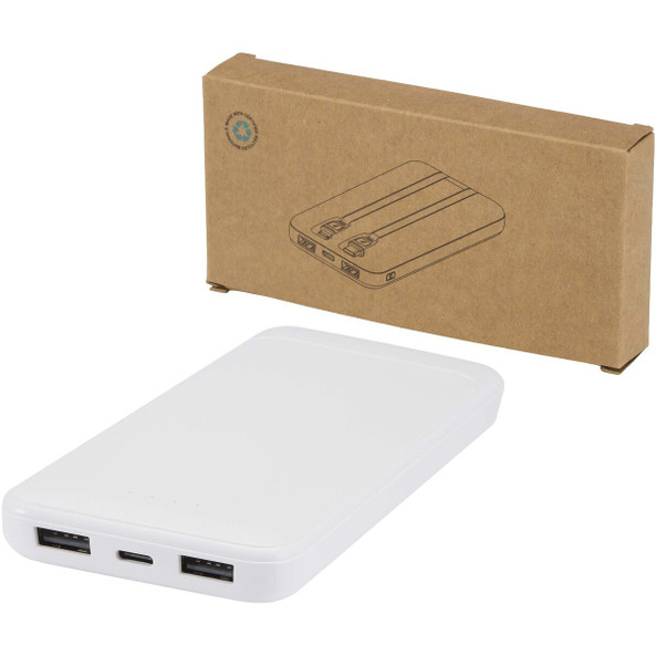 Adhil powerbank van 10.000 mAh 10 W van gerecycled plastic met 2 ingebouwde kabels - EgotierPro 124459
