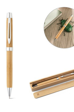Egotier 91789 - Bamboo ballpoint pen with clip and twist mechanism
