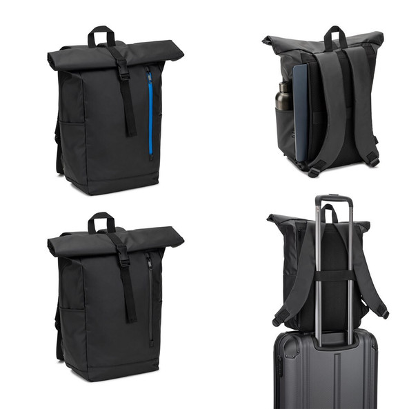 Egotier 92571 - Roll top backpack with a zip system design that allows the top to be rolled up to fit the volume of the backpack, made from 600D recycled polyester