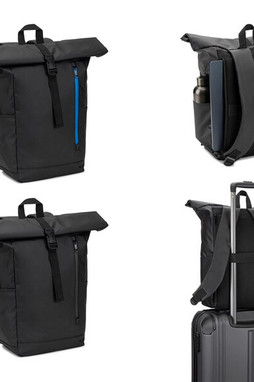 Egotier 92571 - Roll top backpack with a zip system design that allows the top to be rolled up to fit the volume of the backpack, made from 600D recycled polyester