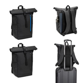 Egotier 92571 - Roll top backpack with a zip system design that allows the top to be rolled up to fit the volume of the backpack, made from 600D recycled polyester