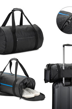 Egotier 92573 - Cylindrical sports bag in high-density 600D recycled polyester with side compartment for shoes