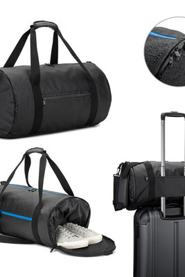 Egotier 92573 - Cylindrical sports bag in high-density 600D recycled polyester with side compartment for shoes