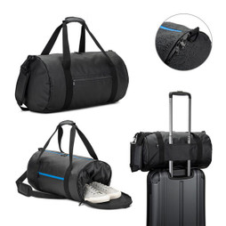 Egotier 92573 - Cylindrical sports bag in high-density 600D recycled polyester with side compartment for shoes