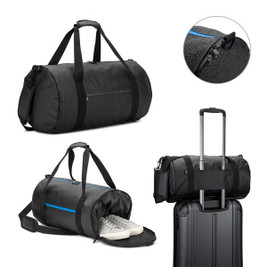 Egotier 92573 - Cylindrical sports bag in high-density 600D recycled polyester with side compartment for shoes