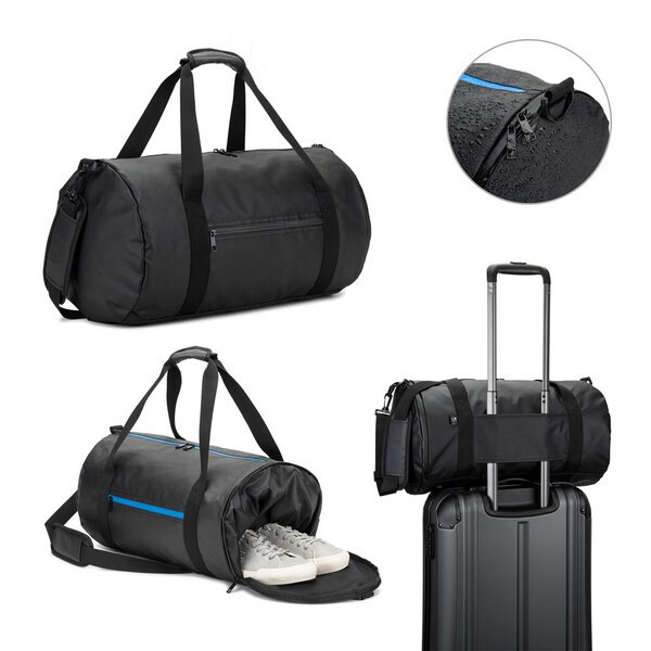Cylindrical sports bag in high-density 600D recycled polyester with side compartment for shoes - Egotier 92573