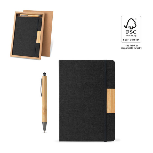 Egotier 93655 - Set composé d'un bloc-notes A5 à couverture rigide et d'un stylo à bille en bambou
