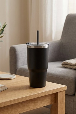 Compact stainless steel travel cup (91% recycled) with vacuum insulated double wall and matt finish 600 mL - Egotier 94372