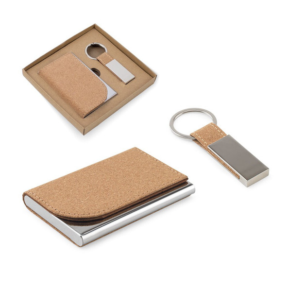 Egotier 95099 - Set consisting of a card holder and a key holder, both in metal and cork