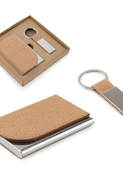 Egotier 95099 - Set consisting of a card holder and a key holder, both in metal and cork