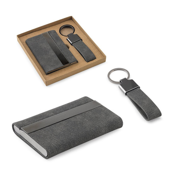 Egotier 95100 - Set consisting of a card holder and a key holder, both made of metal and recycled polyester (30% rPET)