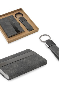 Egotier 95100 - Set consisting of a card holder and a key holder, both made of metal and recycled polyester (30% rPET)