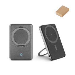Egotier 97142 - 5000 mAh magnetic power bank with 15W superfast wireless charger in recycled ABS (100% rABS) with stand