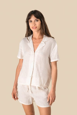 Spasso SP523 - Ladies Linen Bowling Collar Short-Sleeved Shirt