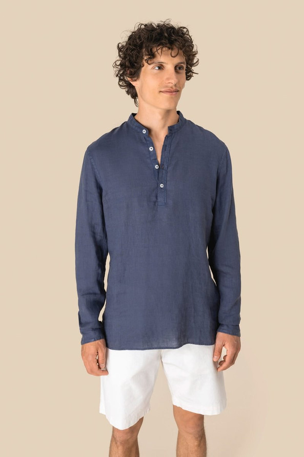 Spasso SP507 - Chemise à col Mao délavée en lin homme
