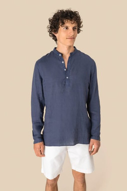 Spasso SP507 - Chemise à col Mao délavée en lin homme