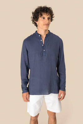 Spasso SP507 - Men's linen washed effect mao collar shirt