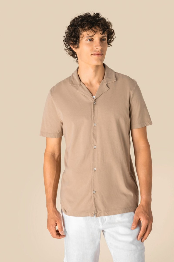 Spasso SP522 - Eco-friendly men's jersey washed effect bowling collar short-sleeved shirt