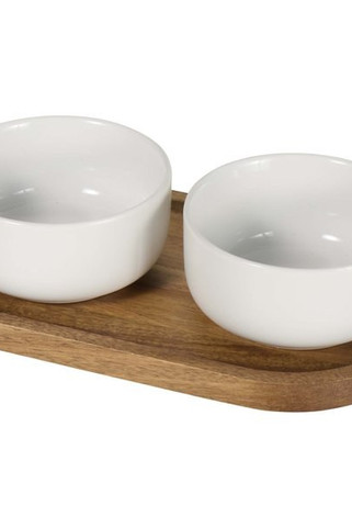 Seasons 126405 - Noa wooden tray and ceramic serving bowls set