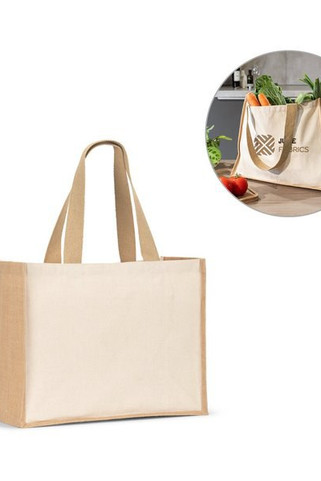 Canvas bag (320 g/m²), with bottom and sides in laminated jute (350 g/m²) in natural tones - Egotier 92538